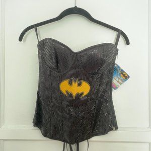 Batgirl/Batman Black Sequin Lace Up Corset